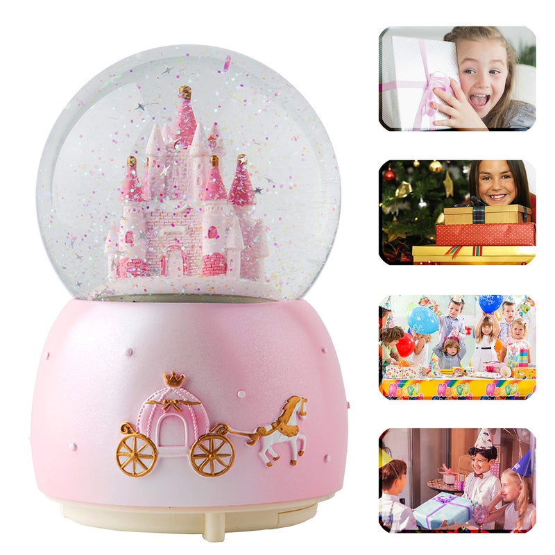 Musfunny Music Boxes Crystal Carousel Rotating Unicorn Snow Box with Colorful Changed LED Light Great Gift for Kids Girls (Castle Pink) - Image 4